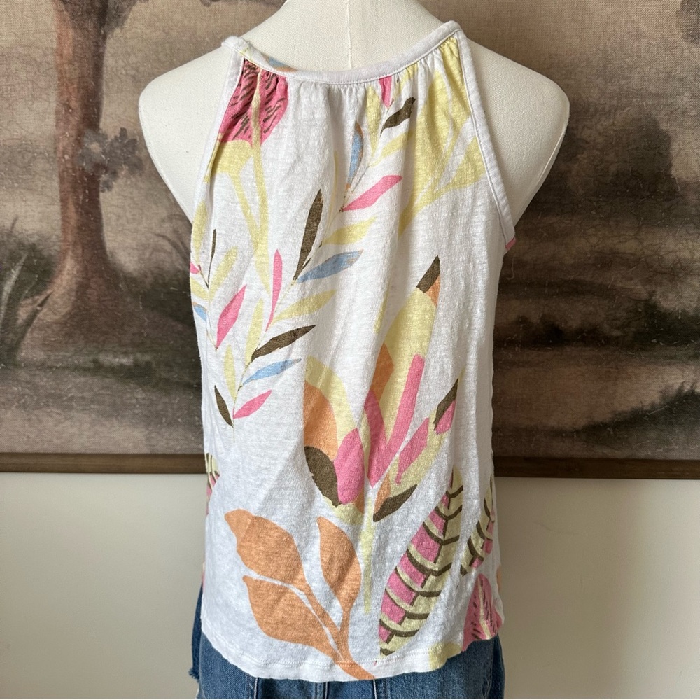 Cynthia Rowley White and Pink Floral Tank Top 100% Linen - Picture 4 of 5